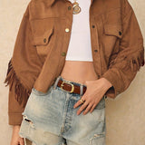 Afslappet jakke med frynser og sænkede skuldre