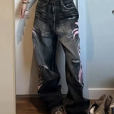 Jeans med brede ben og gotisk print