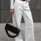 Højtaljede, hvide bomuldstwilljeans med lige ben