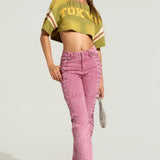 Denimjeans med snørebånd og snøre