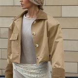 Retro afslappet kort utilityjakke med farveblokkrave