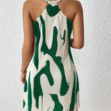 Damekjole uden ryg - Tætsiddende snit - Kort - Plisseret stof - Abstrakt print