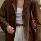 Lang afslappet ruskindsjakke