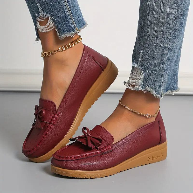 Dameloafers - Ægte læder - Rund tå - Elegant sløjfe - Afslappet komfort