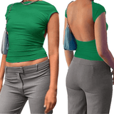 Dame Crop Top – Tætsiddende og strækbar – Korte ærmer – Høj hals – Komfortabel