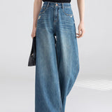 Højtaljede, vide bomuldsjeans