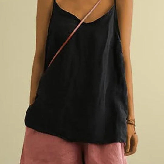 Dametop - 100% let hør - Tynde stropper - Åndbar Løs pasform