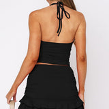 Sexet bodycon nederdelsæt med V-hals og udskæringer, rygløs tanktop.