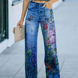 Damebukser – Høj talje – Lige snit – Slidte detaljer – 3D-blomstermønster