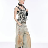 tie-dye denimjeans med vide ben og løstsiddende pasform