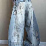 jeans med vide ben og nålebroderi