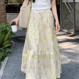 Monet Garden gul blomster-midinederdel