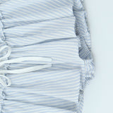 Sæt med stribet langærmet skjorte og højtaljet miniskørt med bindebånd foran