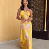 Stropløs, rygløs maxi-strandkjole med print