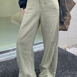 Trendy højtaljede cargojeans med brede, kurvede ben