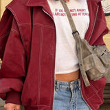 Farveblok jakke i imiteret læder med lynlås