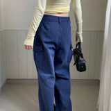 Teksturerede bootcut cargo jeans med afslappet pasform