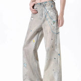 Højtaljede, vide tie-dye jeans