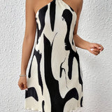 Damekjole uden ryg - Tætsiddende snit - Kort - Plisseret stof - Abstrakt print