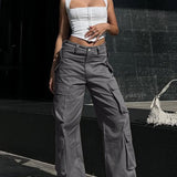 Cargobukser med flere lommer, løs pasform, urban stil