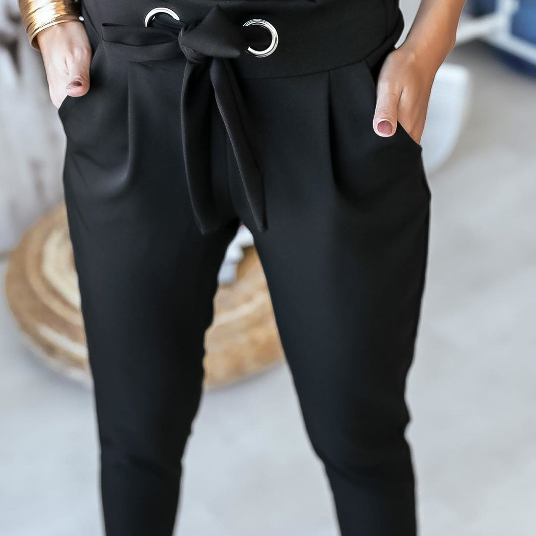 Damebukser – Høj talje – Slim fit – Bindebælte – Letvægtsstof