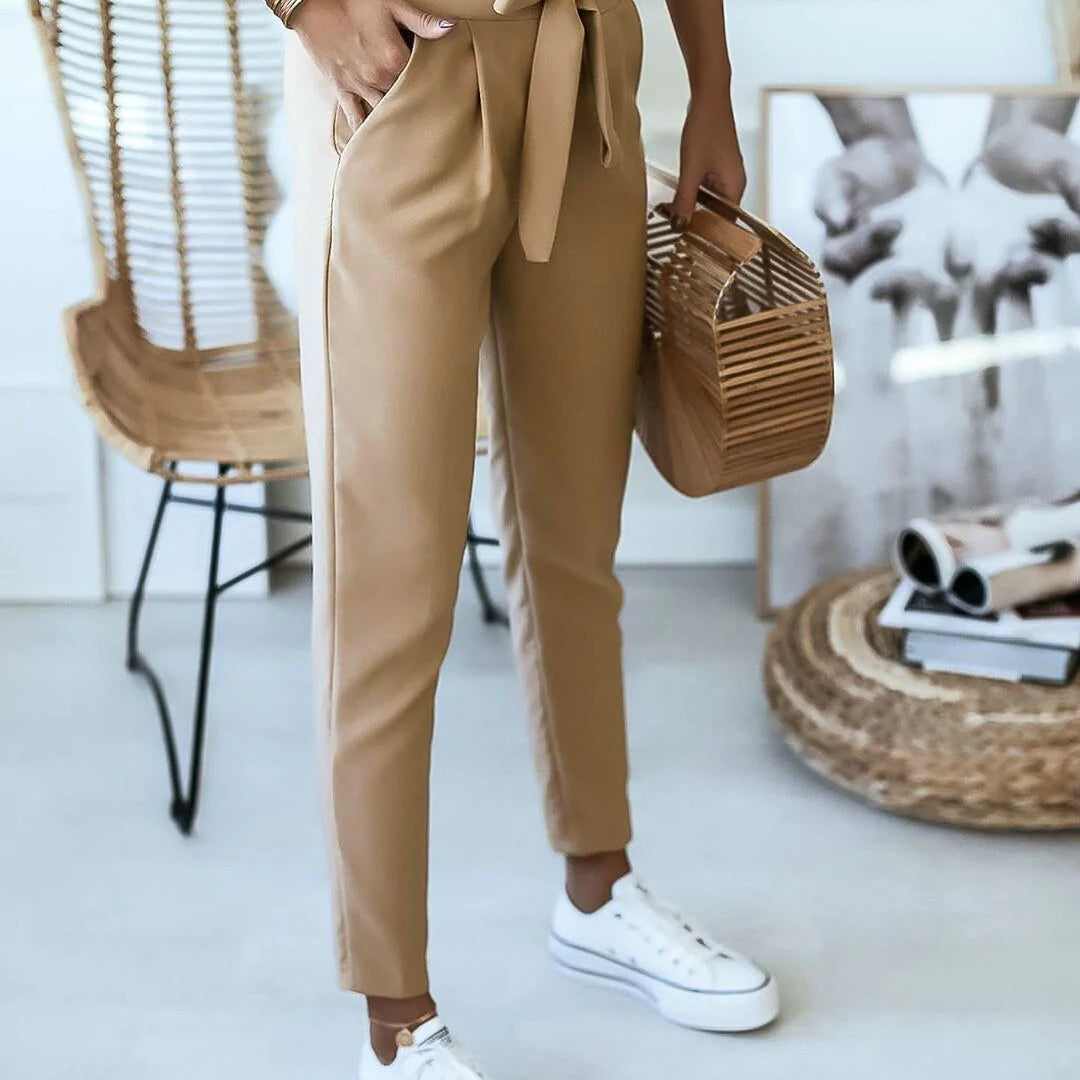 Damebukser – Høj talje – Slim fit – Bindebælte – Letvægtsstof