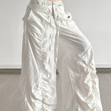 Hvide cargobukser med vide ben og snøre