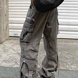 Vaskede cargojeans med flere lommer, streetwear-stil