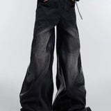 Jeans med vide ben i patchwork af PU-læder