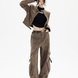 Kort bikerjakke i læder