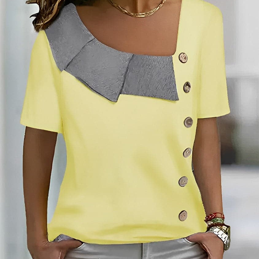 Johanne - Bluse i høj kvalitet med asymmetrisk knaplukning