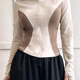 Lynlåsvest med opretstående krave, slim fit, farveblok, Pilates-/løbejakke