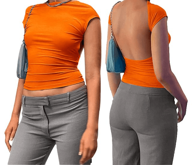 Dame Crop Top – Tætsiddende og strækbar – Korte ærmer – Høj hals – Komfortabel