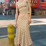 Todelt maxi sæt med ruching og polkaprikker