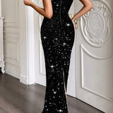 Stropløs maxi aftenkjole med sløjfe