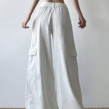 Hvide cargojeans med vide ben og lange lynlåslommer