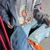 Oversized hættetrøje med grafisk perleprint i trendy streetwear-stil