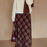 Rød ternet uld bodycon nederdel