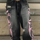 Jeans med brede ben og gotisk print
