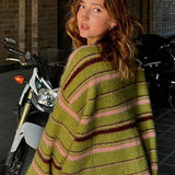 Løstsiddende stribet vest med farveblok