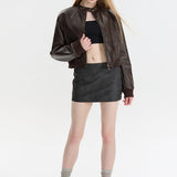 PU-læder pilotjakke med lynlås