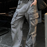 Vaskede cargojeans med flere lommer, streetwear-stil
