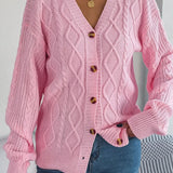 Løstsiddende, langærmet, enkeltradet strikcardigan