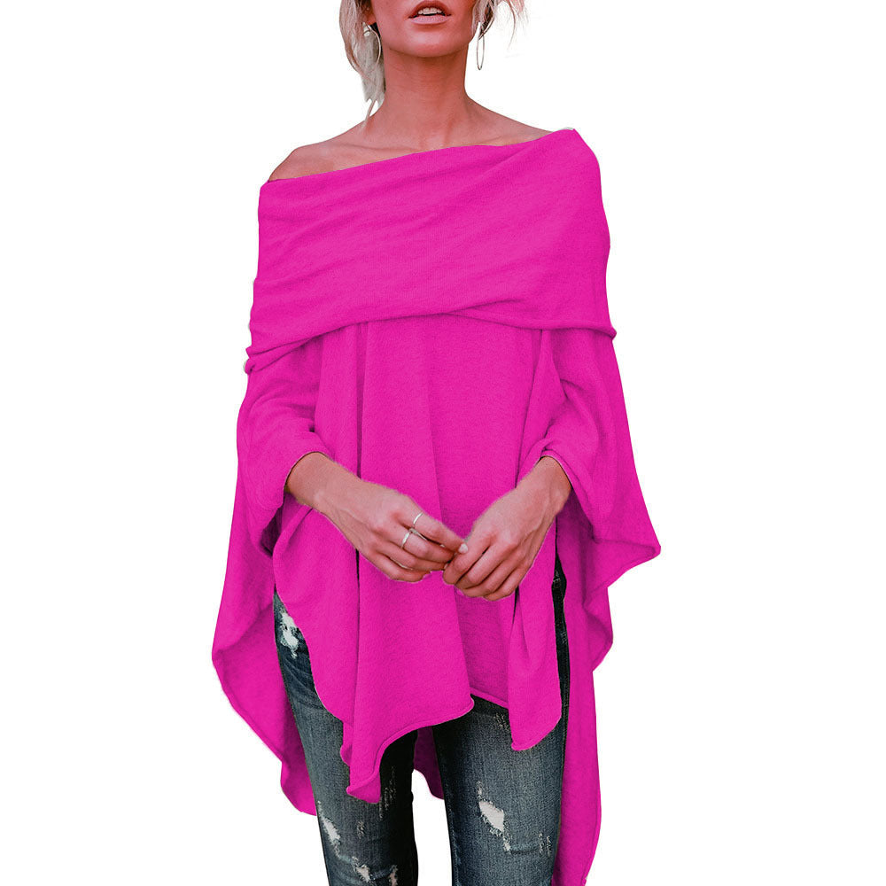 Dametop uden skuldre – Blød strik – Afslappet pasform – Lange ærmer – Asymmetrisk kant