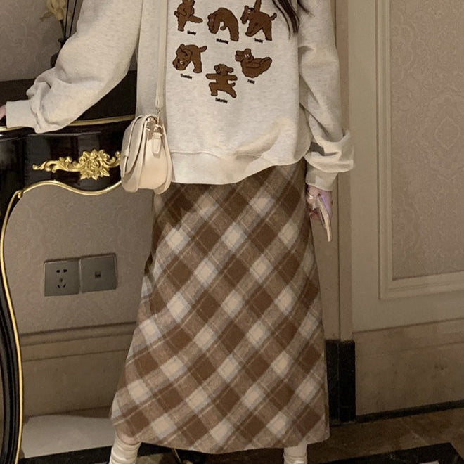 Vintage højtaljet trapeznederdel med slids