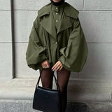 Unik oversized og slank retro grøn trenchcoat i to dele