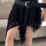 Unik asymmetrisk kort nederdel i lyserød hæklet blonde