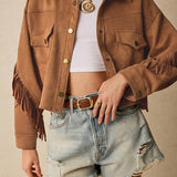 Afslappet jakke med frynser og sænkede skuldre