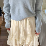 Romantisk asymmetrisk chiffon-miniskørt med flæser