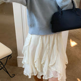 Romantisk asymmetrisk chiffon-miniskørt med flæser